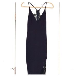 Navy bodycon dress with lace accents